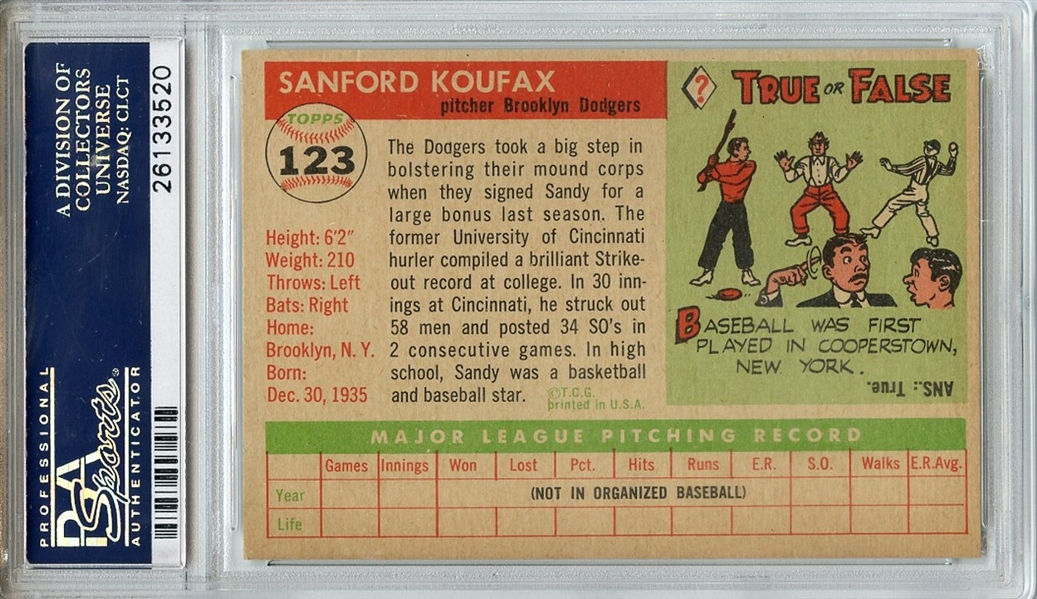 1955 TOPPS #123 SANDY KOUFAX ROOKIE PSA 5.5