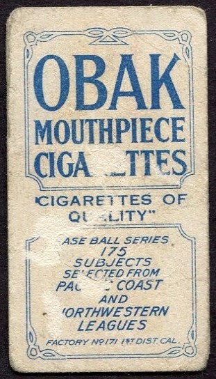 1910 T212-2 OBAK NWL MIKE LYNCH SEATTLE GIANTS