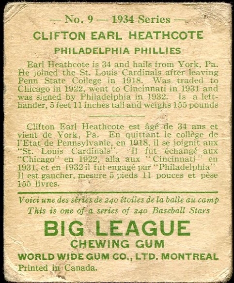 1934 WORLD WIDE GUM CO. #9 CLIFTON HEATHCOTE