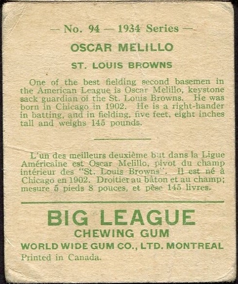 1934 WORLD WIDE GUM CO. #94 OSCAR MELILLO