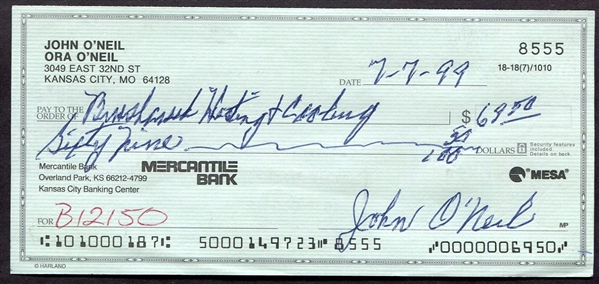 BUCK O'NEIL SIGNED PERSONAL CHECK