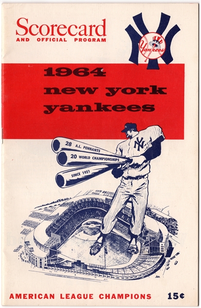 1964 NEW YORK YANKEES SCORECARD V. BALTIMORE ORIOLES