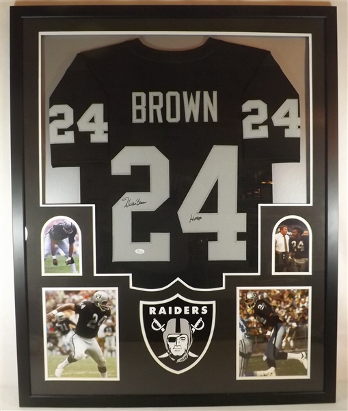WILLIE BROWN SIGNED & INSCRIBED JERSEY DISLAY JSA