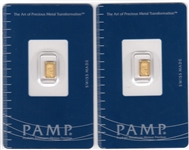 (2) PAMP SUISSE FORTUNA LADY .3g GOLD ASSAY CARDS