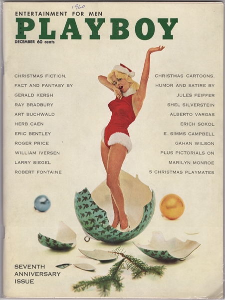 --PLAYBOY MAGAZINE -DECEMBER 1960 -SEVENTH ANNIVERSARY ISSUE- VG+/FN WITH CENTERFOLD